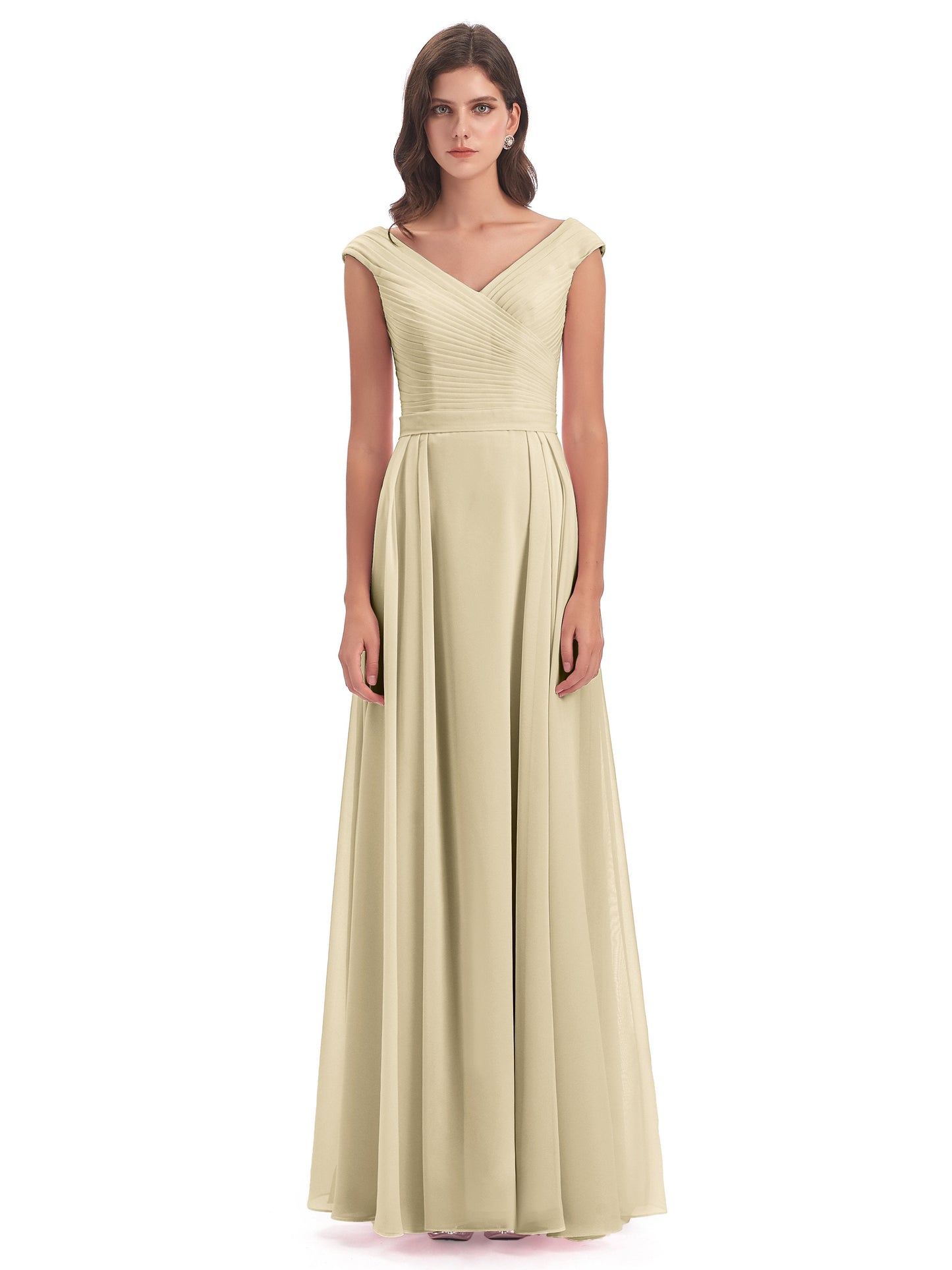 Saoirse Floor Length V-neck Chiffon Bridesmaid Dresses