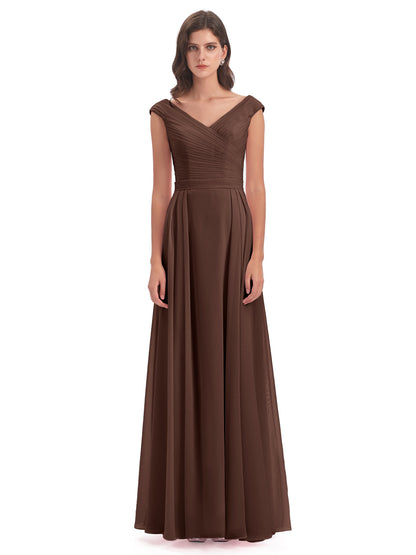 Saoirse Floor Length V-neck Chiffon Bridesmaid Dresses
