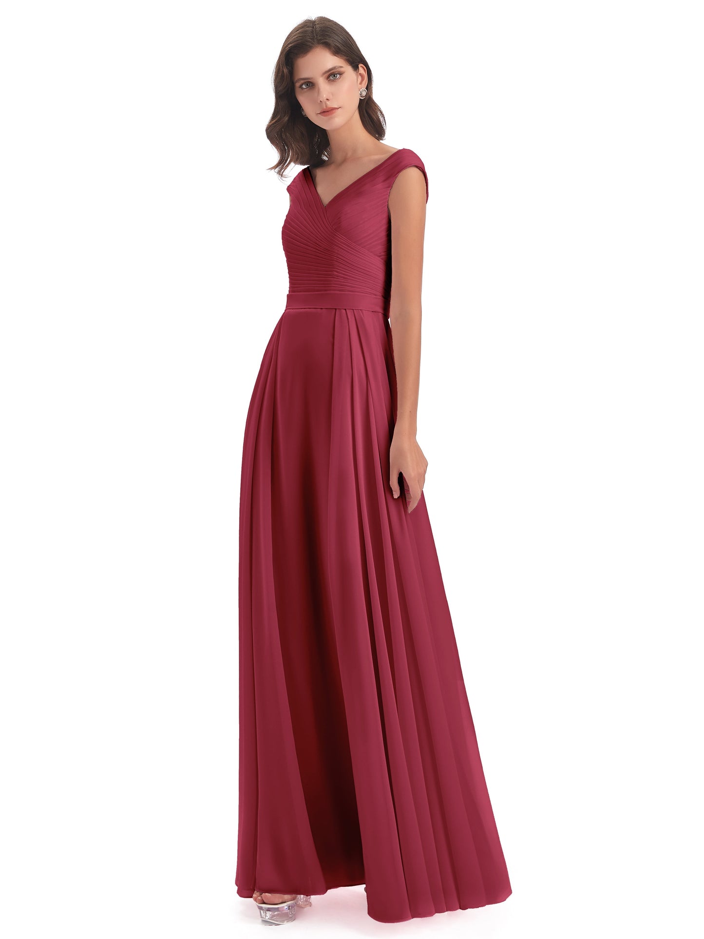 Saoirse Floor Length V-neck Chiffon Bridesmaid Dresses