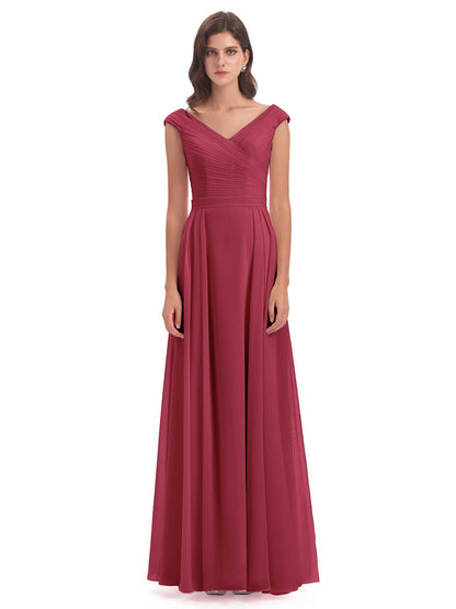 Saoirse Floor Length V-neck Chiffon Bridesmaid Dresses