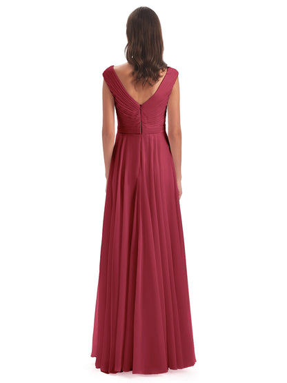 Saoirse Floor Length V-neck Chiffon Bridesmaid Dresses