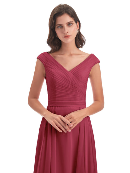 Saoirse Floor Length V-neck Chiffon Bridesmaid Dresses
