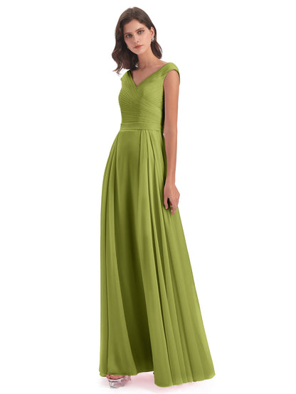 Saoirse Floor Length V-neck Chiffon Bridesmaid Dresses