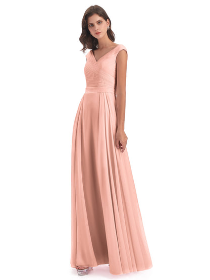 Saoirse Floor Length V-neck Chiffon Bridesmaid Dresses