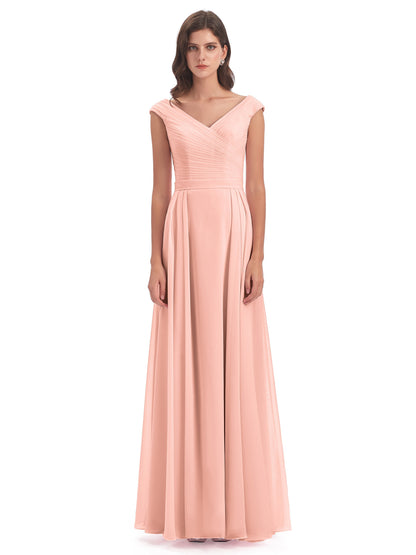 Saoirse Floor Length V-neck Chiffon Bridesmaid Dresses