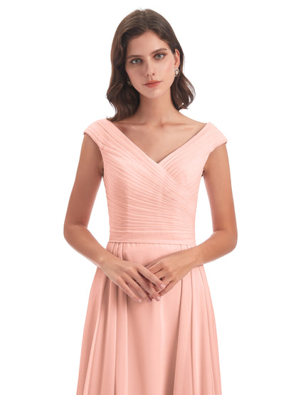 Saoirse Floor Length V-neck Chiffon Bridesmaid Dresses