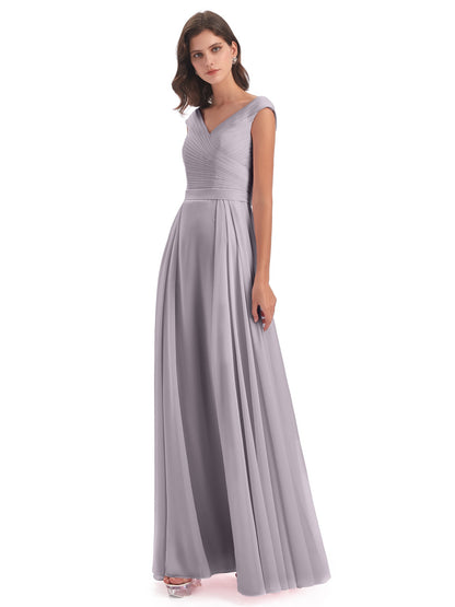 Saoirse Floor Length V-neck Chiffon Bridesmaid Dresses