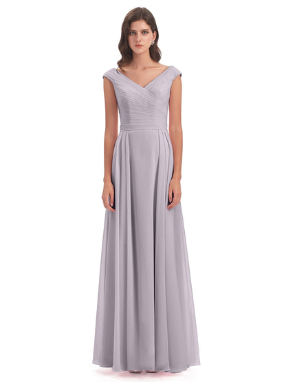 Saoirse Floor Length V-neck Chiffon Bridesmaid Dresses