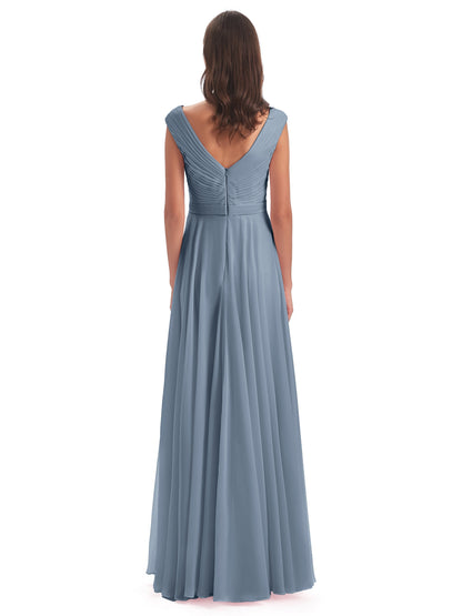 Saoirse Floor Length V-neck Chiffon Bridesmaid Dresses