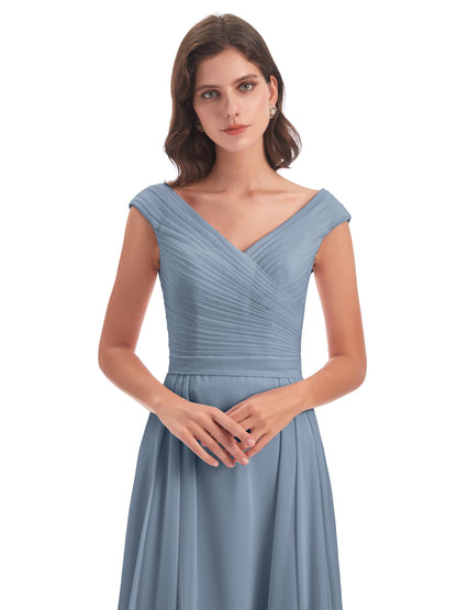 Saoirse Floor Length V-neck Chiffon Bridesmaid Dresses