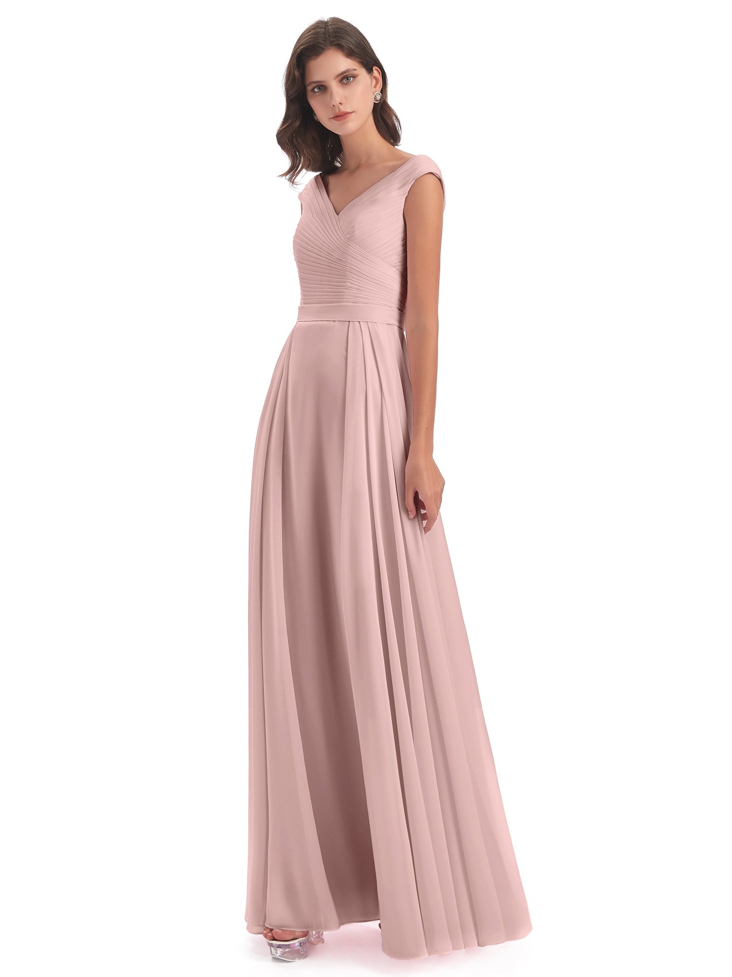 Saoirse Floor Length V-neck Chiffon Bridesmaid Dresses