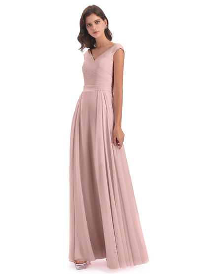 Saoirse Floor Length V-neck Chiffon Bridesmaid Dresses
