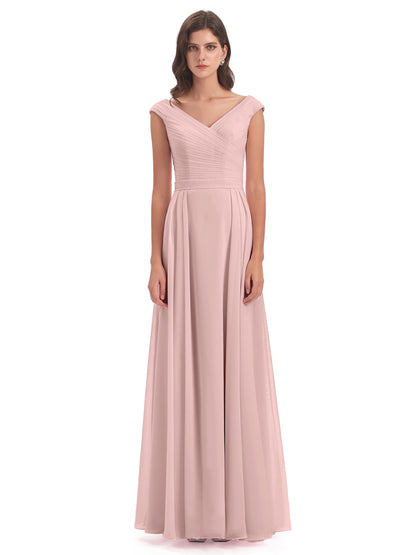 Saoirse Floor Length V-neck Chiffon Bridesmaid Dresses
