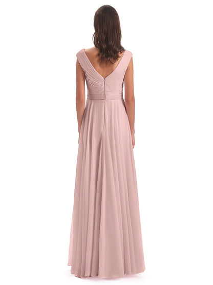 Saoirse Floor Length V-neck Chiffon Bridesmaid Dresses