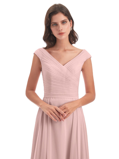 Saoirse Floor Length V-neck Chiffon Bridesmaid Dresses