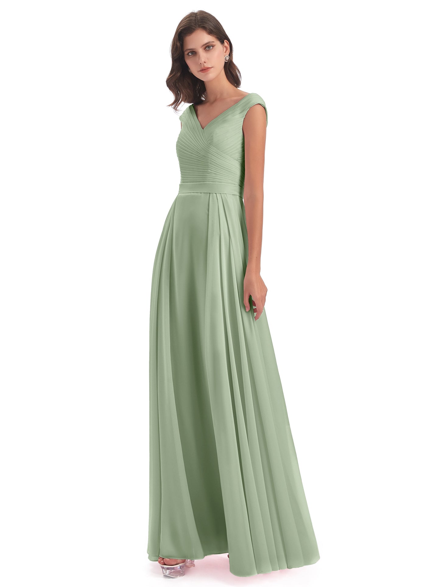 Saoirse Floor Length V-neck Chiffon Bridesmaid Dresses