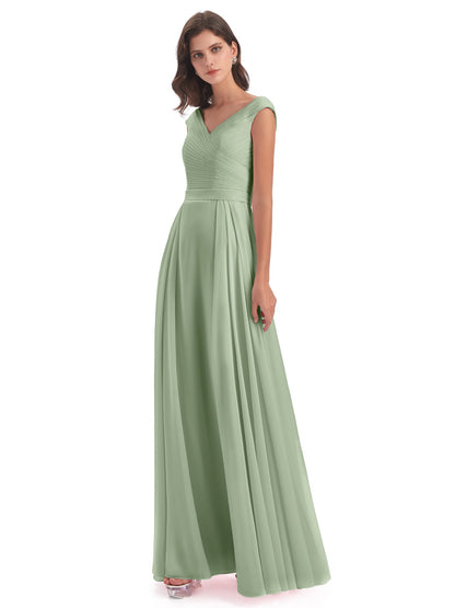 Saoirse Floor Length V-neck Chiffon Bridesmaid Dresses