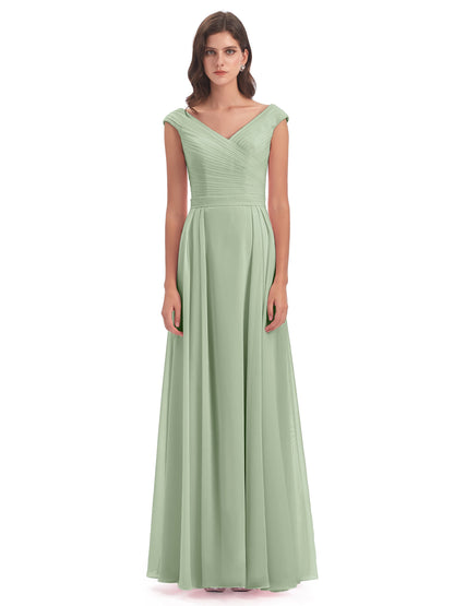 Saoirse Floor Length V-neck Chiffon Bridesmaid Dresses