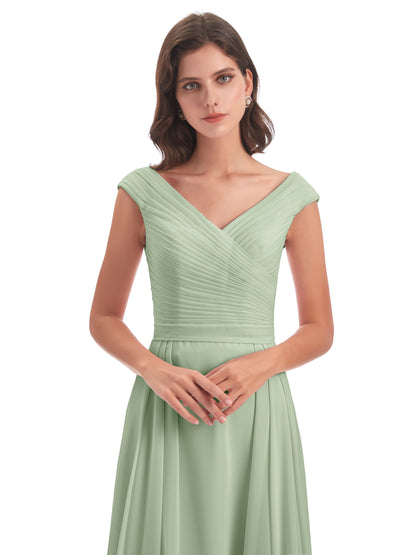 Saoirse Floor Length V-neck Chiffon Bridesmaid Dresses