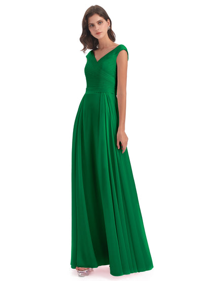 Saoirse Floor Length V-neck Chiffon Bridesmaid Dresses