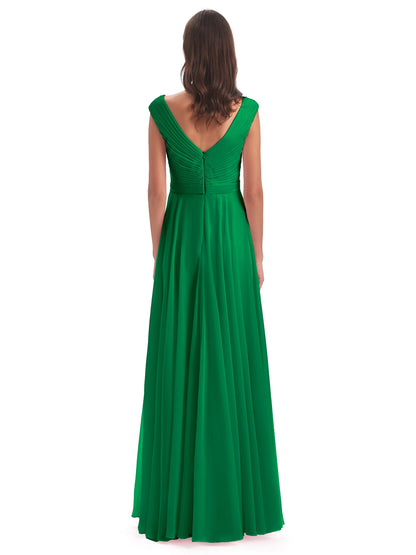 Saoirse Floor Length V-neck Chiffon Bridesmaid Dresses
