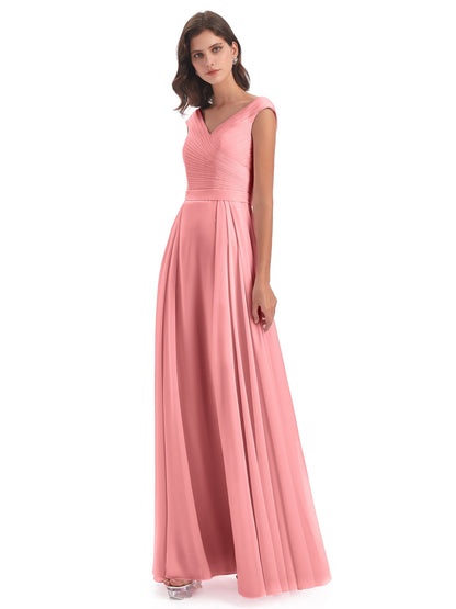 Saoirse Floor Length V-neck Chiffon Bridesmaid Dresses