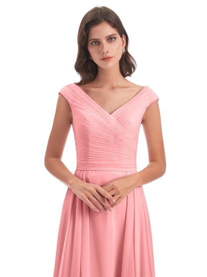 Saoirse Floor Length V-neck Chiffon Bridesmaid Dresses