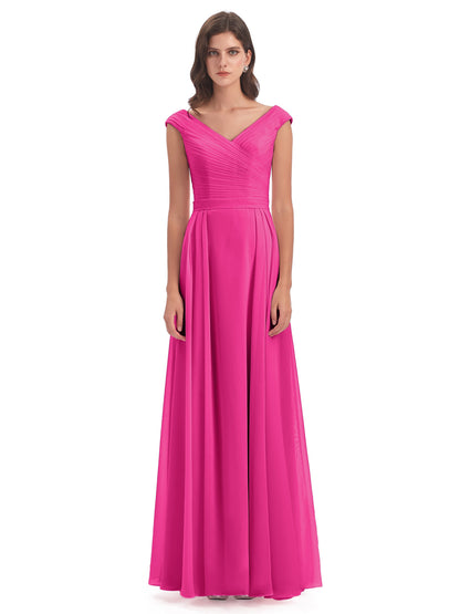 Saoirse Floor Length V-neck Chiffon Bridesmaid Dresses