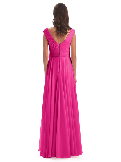 Saoirse Floor Length V-neck Chiffon Bridesmaid Dresses
