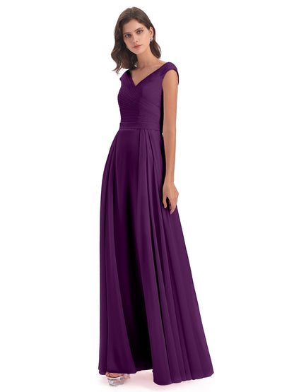 Saoirse Floor Length V-neck Chiffon Bridesmaid Dresses