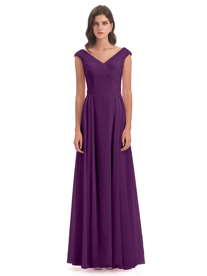 Saoirse Floor Length V-neck Chiffon Bridesmaid Dresses