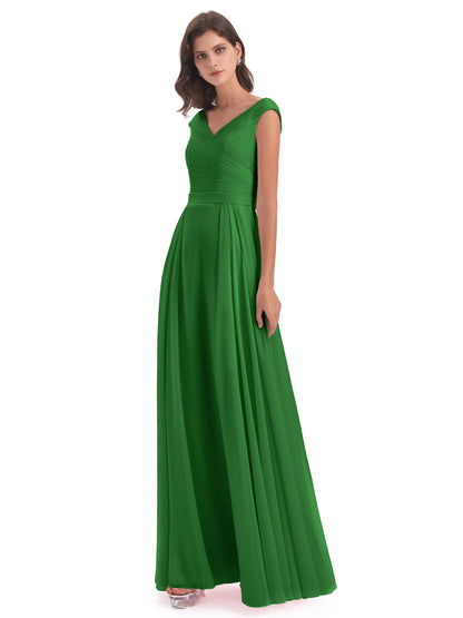 Saoirse Floor Length V-neck Chiffon Bridesmaid Dresses