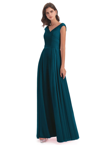 Saoirse Floor Length V-neck Chiffon Bridesmaid Dresses