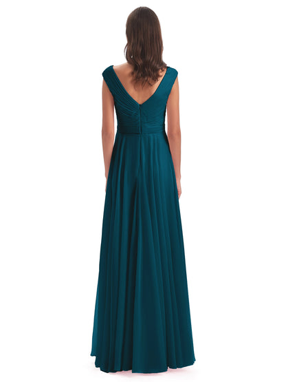 Saoirse Floor Length V-neck Chiffon Bridesmaid Dresses