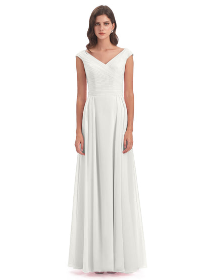 Saoirse Floor Length V-neck Chiffon Bridesmaid Dresses