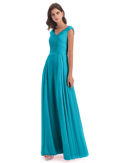 Saoirse Floor Length V-neck Chiffon Bridesmaid Dresses