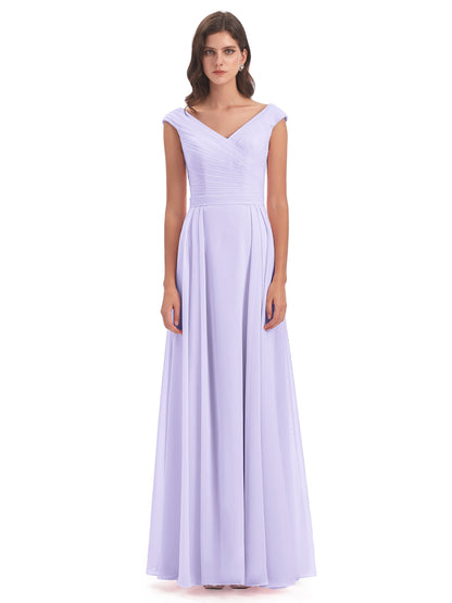 Saoirse Floor Length V-neck Chiffon Bridesmaid Dresses
