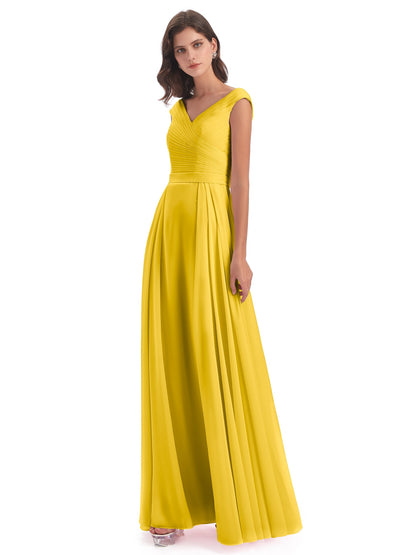 Saoirse Floor Length V-neck Chiffon Bridesmaid Dresses