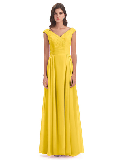 Saoirse Floor Length V-neck Chiffon Bridesmaid Dresses