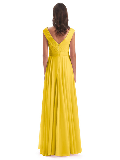 Saoirse Floor Length V-neck Chiffon Bridesmaid Dresses