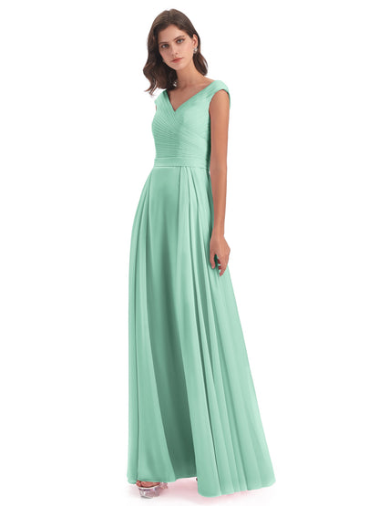 Saoirse Floor Length V-neck Chiffon Bridesmaid Dresses