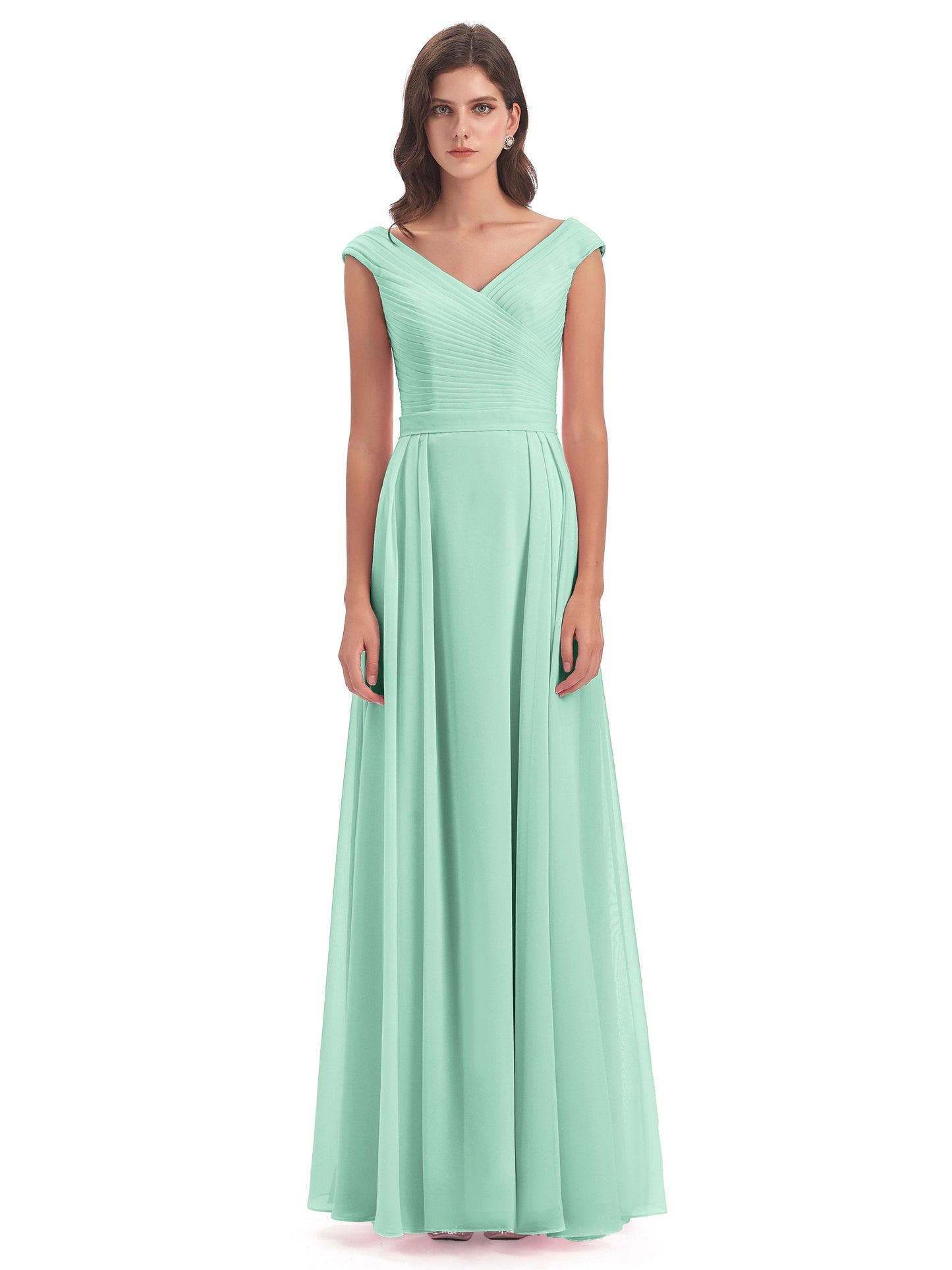 Saoirse Floor Length V-neck Chiffon Bridesmaid Dresses