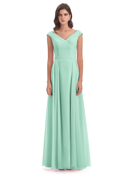 Saoirse Floor Length V-neck Chiffon Bridesmaid Dresses