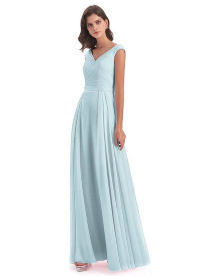 Saoirse Floor Length V-neck Chiffon Bridesmaid Dresses