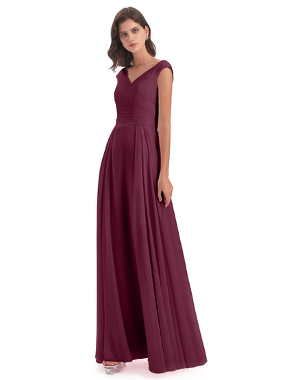 Saoirse Floor Length V-neck Chiffon Bridesmaid Dresses