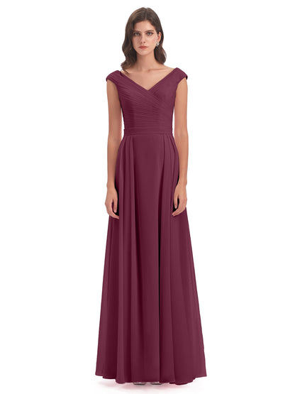 Saoirse Floor Length V-neck Chiffon Bridesmaid Dresses