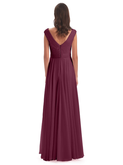 Saoirse Floor Length V-neck Chiffon Bridesmaid Dresses