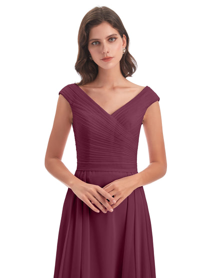 Saoirse Floor Length V-neck Chiffon Bridesmaid Dresses
