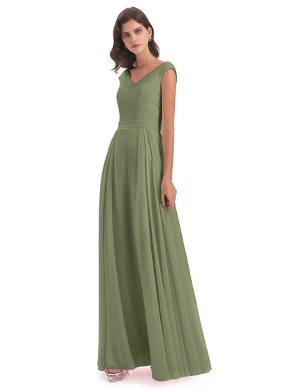 Saoirse Floor Length V-neck Chiffon Bridesmaid Dresses