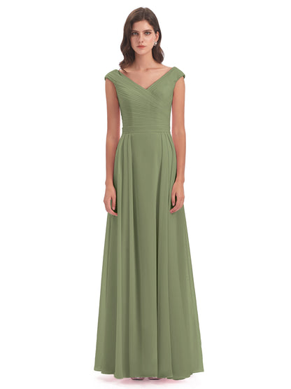 Saoirse Floor Length V-neck Chiffon Bridesmaid Dresses